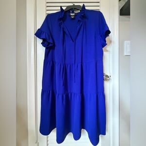 DKNY Royal Blue Tiered Ruffle Dress | Size Large | Flowy Short Sleeve